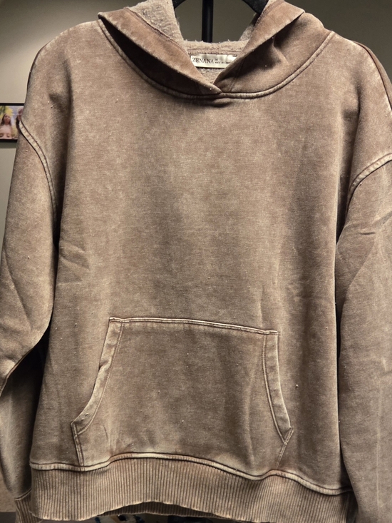 Zenana Outfitters Tops - Zenana Outfitters Washed Brown Pullover Hoodie